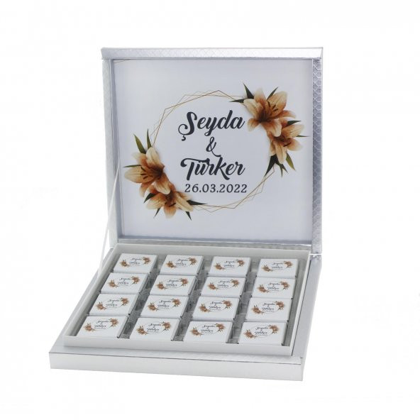 48 Adet Zambak Çiçekli Söz Nişan Çikolatası İsme Özel Madlen - Resim 3