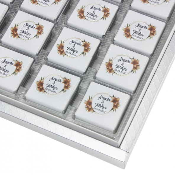 48 Adet Zambak Çiçekli Söz Nişan Çikolatası İsme Özel Madlen - Resim 5