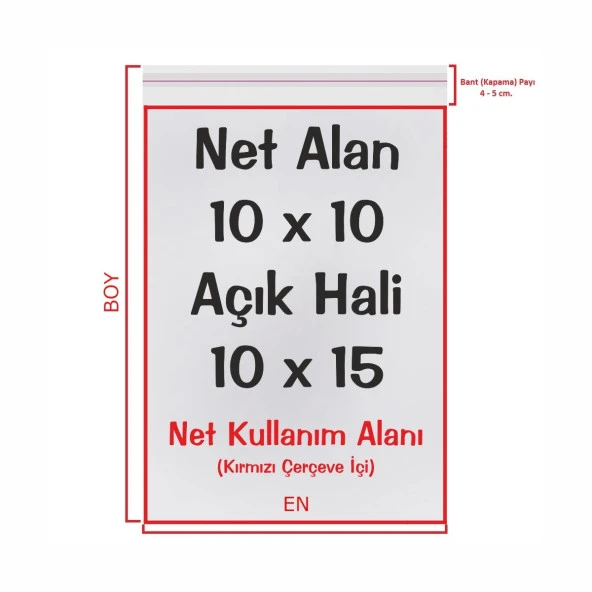 10x10+5 cm. (10x15) 250 Adet Şeffaf Bantlı Yapışkanlı Jelatin Poşet