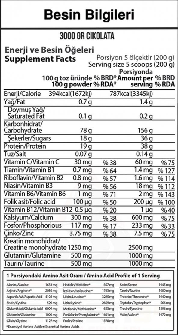 Hardline Progainer 3000Gr 15 Porsiyon Karbonhidrat Çikolata Aroma - 2