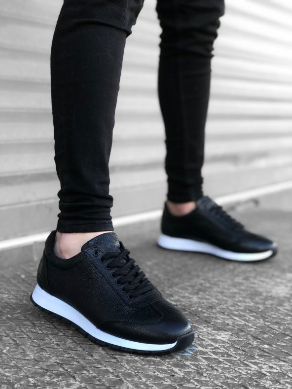 BA0193 İçi Dışı Hakiki Deri Rahat Taban Siyah Sneakers Casual Erkek Ayakkabı