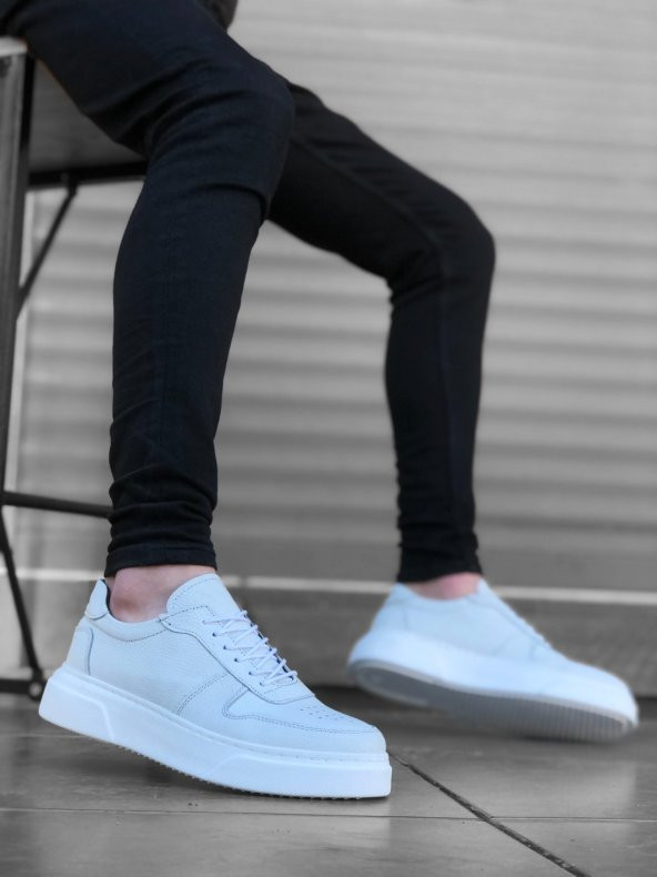 BA0196 İçi Dışı Hakiki Deri Rahat Taban Beyaz Sneakers Casual Erkek Ayakkabı