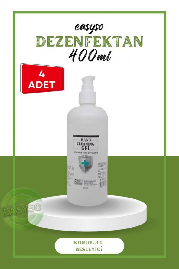 4 ADET easyso Aloe Vera ve E Vitamini Özlü El Temizleme Jeli 400 ml