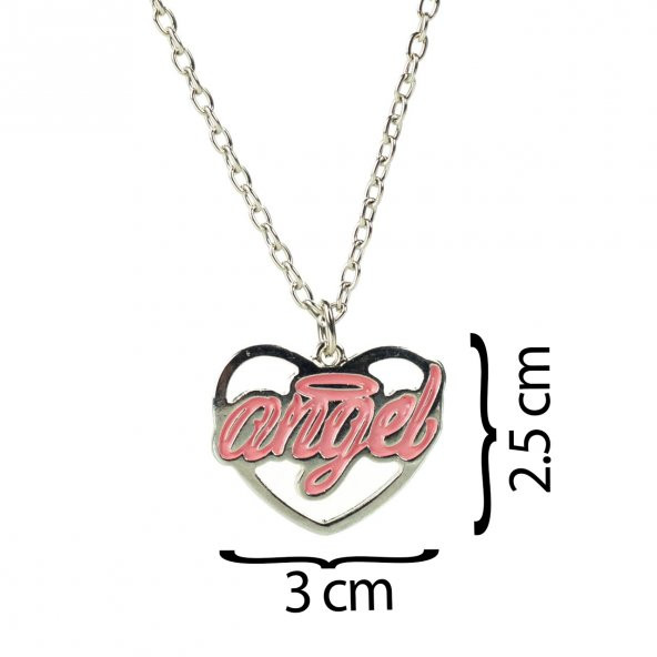 Pembe Angel Yazılı Metal Zincirli Kolye Takı Aksesuar - 4