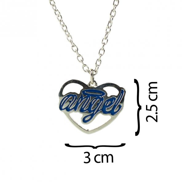 Mavi Angel Yazılı Metal Zincirli Kolye Takı Aksesuar - 4