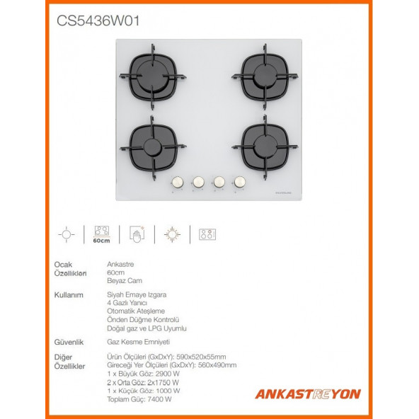 Silverline CS5436W01 Beyaz cam ankastre ocak - 2