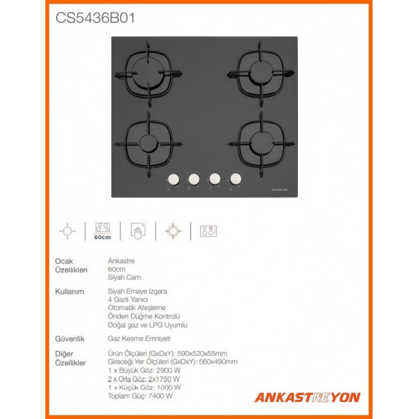 Silverline CS5436B01 Siyah cam ankastre ocak - 2