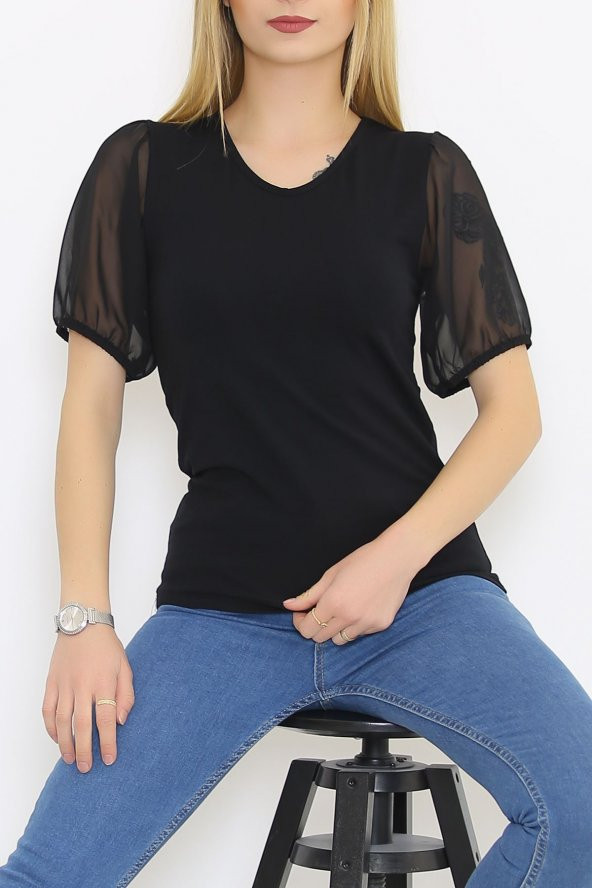 Tül Kollu Bluz Siyah5 - 8713.107. - 3