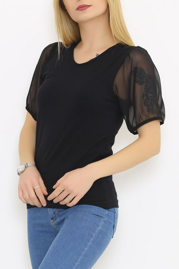 Tül Kollu Bluz Siyah5 - 8713.107. - 5