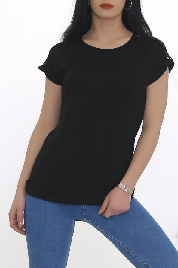 Omuz Dantelli Bluz Siyah - 8672.599. - 2