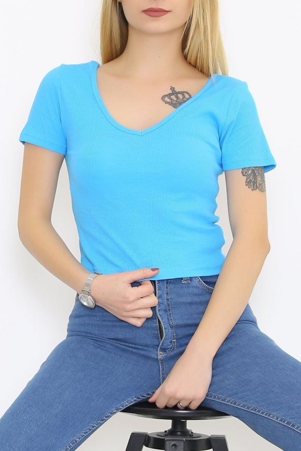 V Yaka Bluz Açıkmavi - 8695.1092. - 3