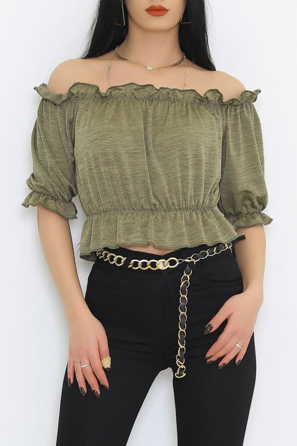 Kayık Yaka Krınkıl Bluz Yağyeşili - 4884.148.