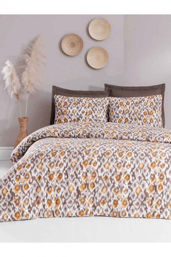 Çift Kişilik Pamuklu Nevresim Takımı Fitted Çarşaflı Lastikli İndus Wood - 2
