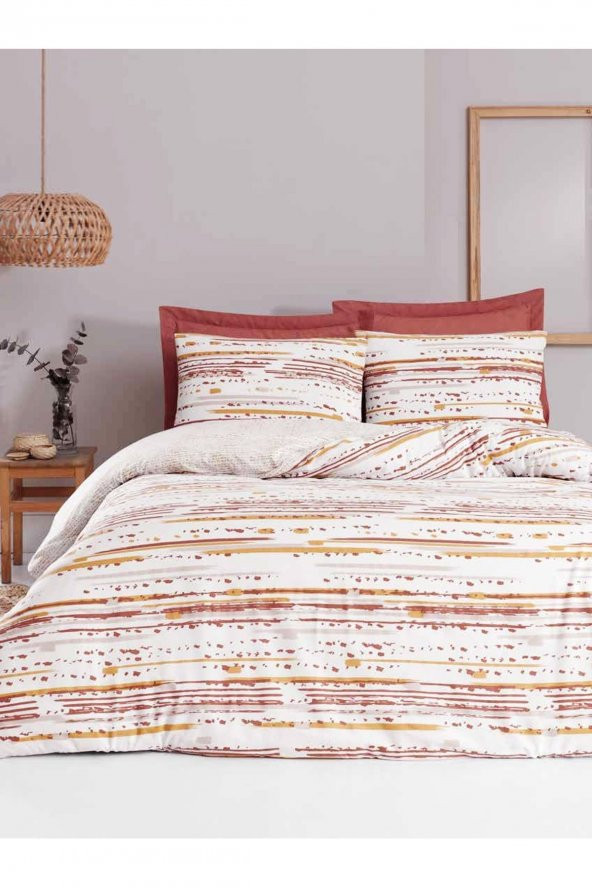 Tek Kişilik Pamuklu Nevresim Takımı Fitted Çarşaflı Lastikli |Manu Terracotta - 2