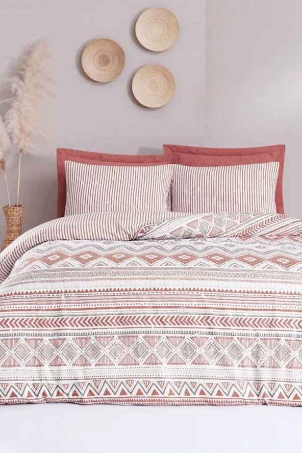 Tek Kişilik Pamuklu Nevresim Takımı Fitted Çarşaflı Lastikli |Nitya Terracotta - 1