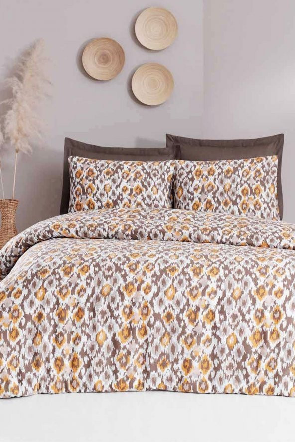 Çift Kişilik Pamuklu Nevresim Takımı Fitted Çarşaflı Lastikli İndus Wood - 5