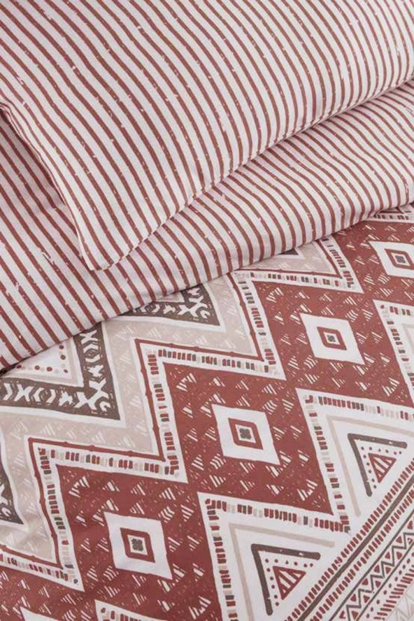 Tek Kişilik Pamuklu Nevresim Takımı Fitted Çarşaflı Lastikli |Nitya Terracotta - 3