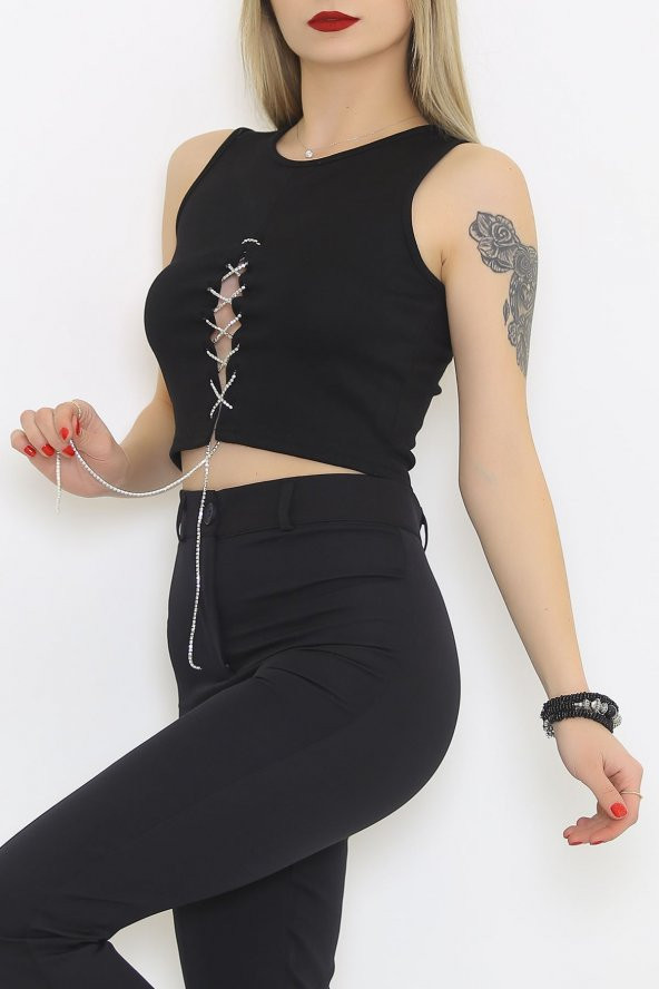 Çapraz İşlemeli Bluz Siyah - 9018.1594. - 5