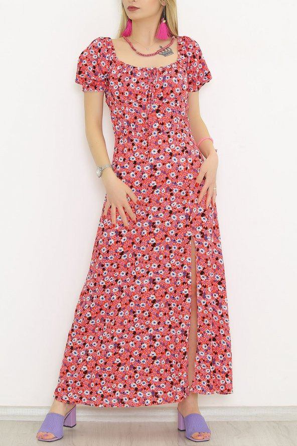 Yırtmaçlı Elbise Pembeçiçekli - 22292.101.