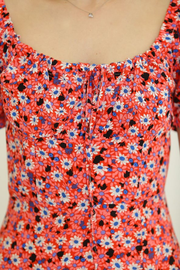 Yırtmaçlı Elbise Pembeçiçekli - 22292.101. - 3