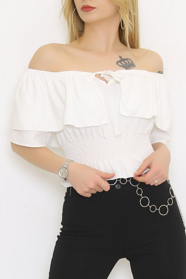 Kayık Yaka Bluz Beyaz - 9122.1153. - 3