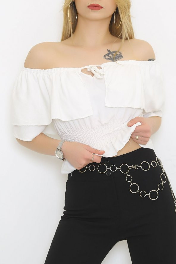 Kayık Yaka Bluz Beyaz - 9122.1153. - 5