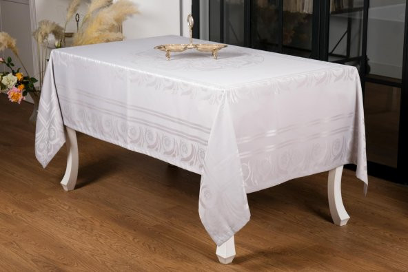 Finezza Mona Lüx Jakar Bambu Kumaş Gri Masa Örtüsü  Dikdörtgen 160x220 cm - 1081