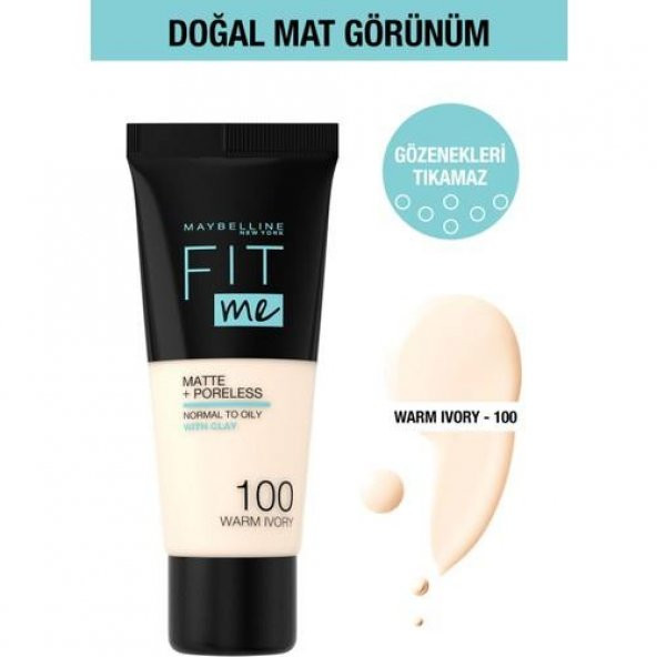 Maybelline Fit Me Matte+Poreless Fondöten - 100 Warm Ivory - 3