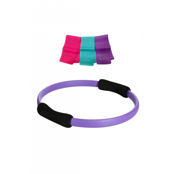 Spor Byfit Mor Pilates Çemberi ve 3 lü Pilates Band Seti
