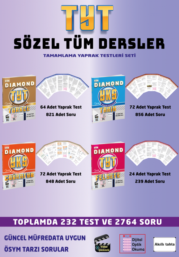 Gür Yayınları DIAMOND TYT Sözel Tüm Dersler Tamamlama Yaprak Testleri Seti