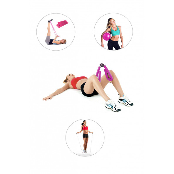 Spor Byfit Kol, Bacak, Basen Sıkılaştırıcı Alet PEMBE + Denge Topu + Band + Atlama ipi - 4'LÜ SET