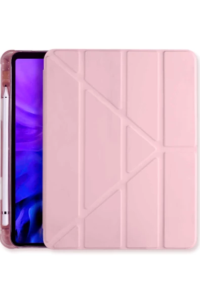 Apple iPad Air 10.9 2020 Fuchsia Tri Folding Kalemlikli Kılıf Smart Standlı - Resim 2