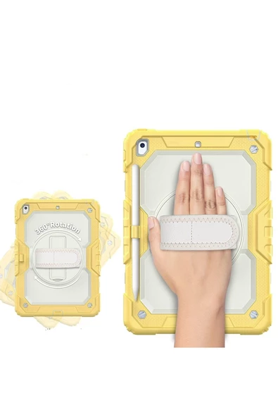 iPad 2019/2020 10.2" 7. 8. Nesil Strap, Kalemlikli Tablet Kılıfı Darbeye Dayanıklı Askılı 360° Kılıf - Resim 4