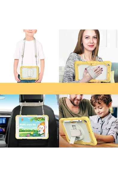 iPad 2019/2020 10.2" 7. 8. Nesil Strap, Kalemlikli Tablet Kılıfı Darbeye Dayanıklı Askılı 360° Kılıf - Resim 5