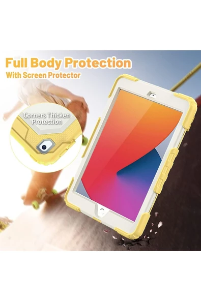 iPad 2019/2020 10.2" 7. 8. Nesil Strap, Kalemlikli Tablet Kılıfı Darbeye Dayanıklı Askılı 360° Kılıf - Resim 6