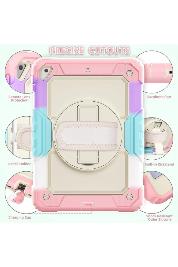 Apple iPad Pro 9.7 (2016) Uyumlu Gökkuşağı Strap Tablet Kılıfı - Resim 2