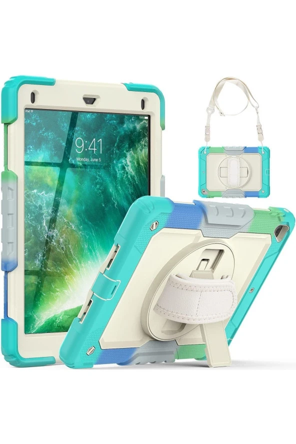 Apple iPad Pro 9.7 (2016) Uyumlu Gökkuşağı Strap Tablet Kılıfı - Resim 8