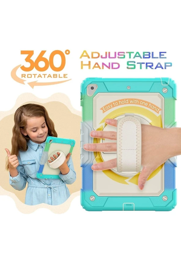 Apple iPad Pro 9.7 (2016) Uyumlu Gökkuşağı Strap Tablet Kılıfı - Resim 9