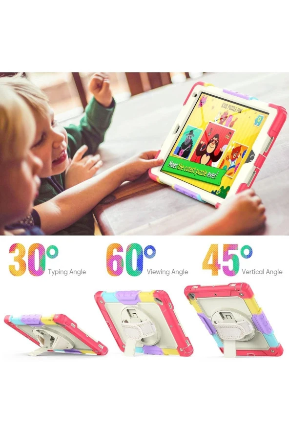 Apple iPad 5 Air 9.7 Uyumlu Askılı Gökkuşağı Strap Tablet Kılıfı - Resim 3