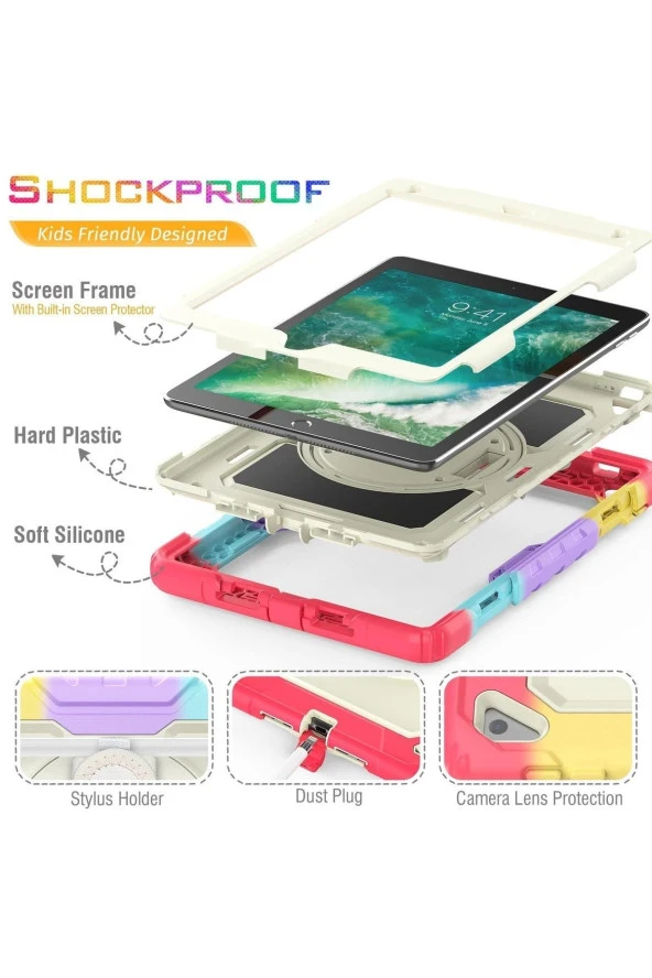 Apple iPad 5 Air 9.7 Uyumlu Askılı Gökkuşağı Strap Tablet Kılıfı - Resim 6