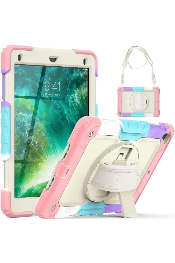 Apple iPad 5 Air 9.7 Uyumlu Askılı Gökkuşağı Strap Tablet Kılıfı - Resim 8