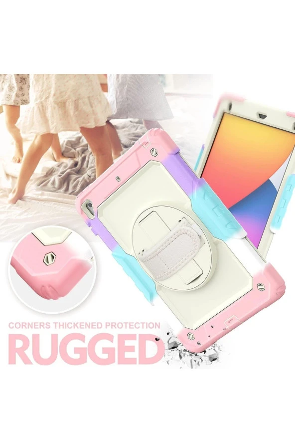 Apple iPad 5 Air 9.7 Uyumlu Askılı Gökkuşağı Strap Tablet Kılıfı - Resim 10