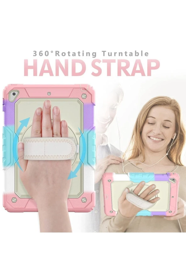 Apple iPad 5 Air 9.7 Uyumlu Askılı Gökkuşağı Strap Tablet Kılıfı - Resim 11