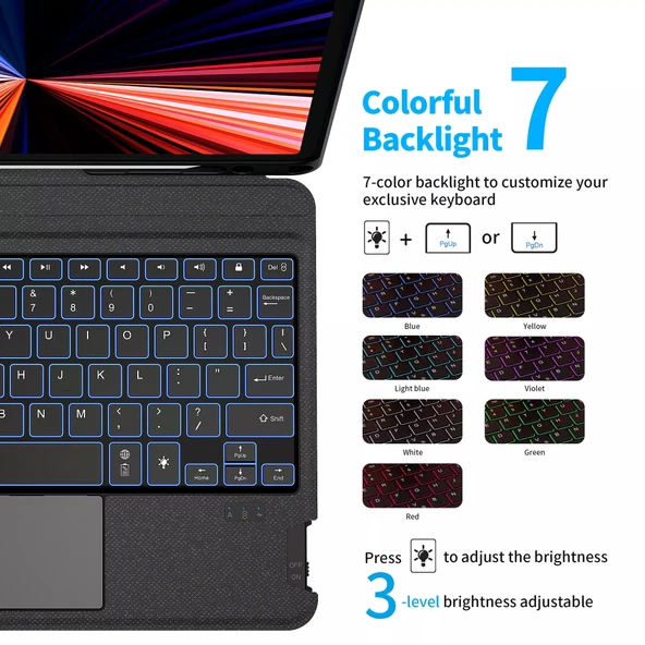 iPad Air 10.9 2020 4.Nesil Fuchsia Touch Pad Klavyeli Standlı Kılıf - Resim 4