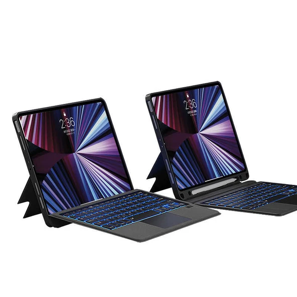 iPad 10.2 2020 (8.Nesil) Fuchsia Mag Touch Klavyeli Standlı Kılıf - Resim 10