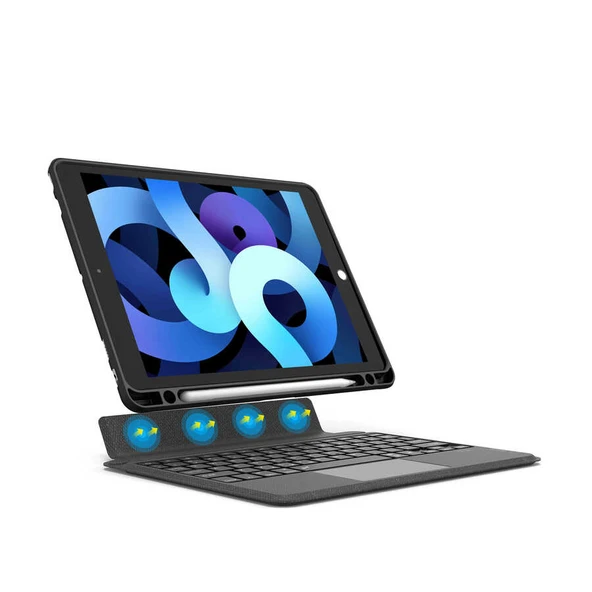 iPad 10.2 2020 (8.Nesil) Fuchsia Mag Touch Klavyeli Standlı Kılıf - Resim 3