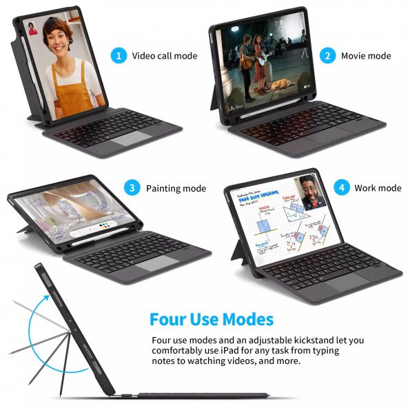 iPad Air 10.9 2020 4.Nesil Fuchsia Touch Pad Klavyeli Standlı Kılıf - 4