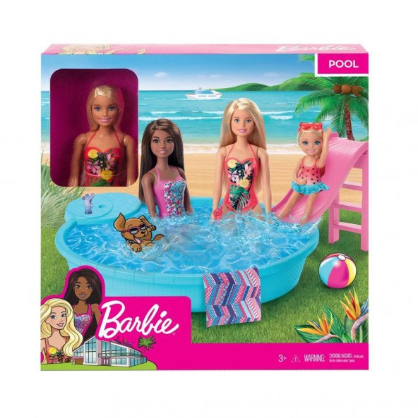 Mattel Barbie ve Eğlenceli Havuzu, 30 cm Boyunda, Sarışın Barbie Bebek ile Kaydıraklı Havuz Oyun Seti ve Aksesuarları GHL91 - 3
