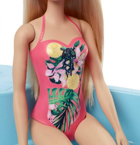 Mattel Barbie ve Eğlenceli Havuzu, 30 cm Boyunda, Sarışın Barbie Bebek ile Kaydıraklı Havuz Oyun Seti ve Aksesuarları GHL91 - 6