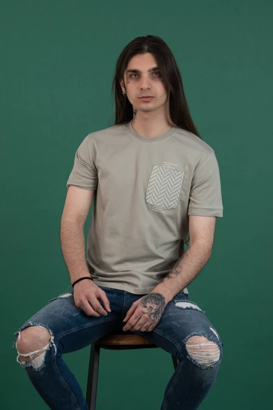 SLİMFİT CEP DETAYLI SIFIR YAKA ERKEK PENYE T-SHİRT - 8